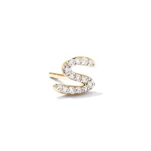 Letter S 14k Yellow Gold Single Stud Earring in White Diamond