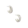 Livy Silver Huggie Earrings in White Crystal