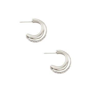 Livy Silver Huggie Earrings in White Crystal - view 2
