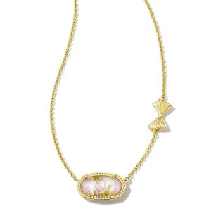 Kendra Scott x LoveShackFancy Gold Elisa Necklace in Marie Pink Blooming Heirloom Illusion