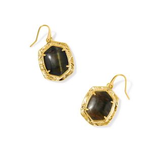 Tiger Striped Daphne Gold Drop Earrings