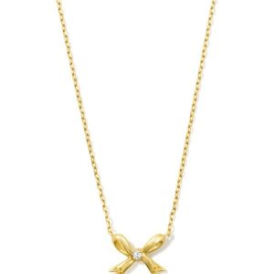 Tiny Bow 14k Yellow Gold Pendant Necklace in White Diamond