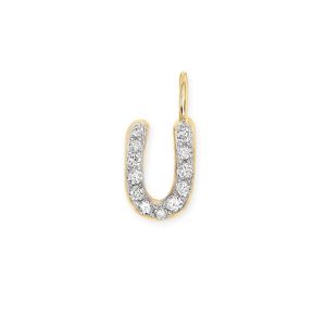 14k Yellow Gold Letter U Charm in White Diamond