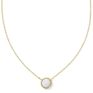 Volleyball Gold Short Pendant Necklace in White Mother-of-Pearl